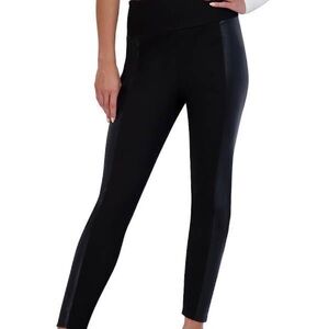 Womens black leggings w/leather strip